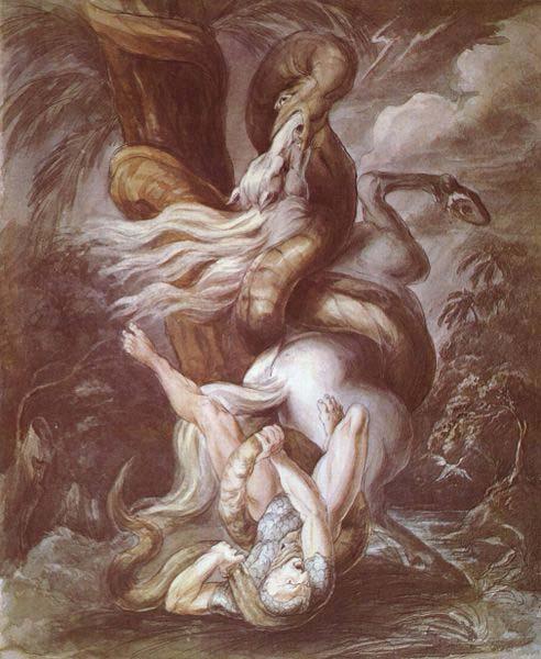 Henry Fuseli Horseman attacked by a giant snake Germany oil painting art